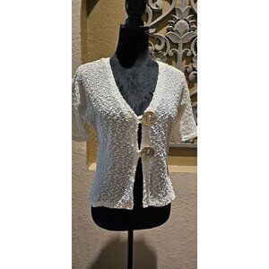 JM Collection Cream W Gold  Open Knit Cardigan Sweater W Decorative Buttons